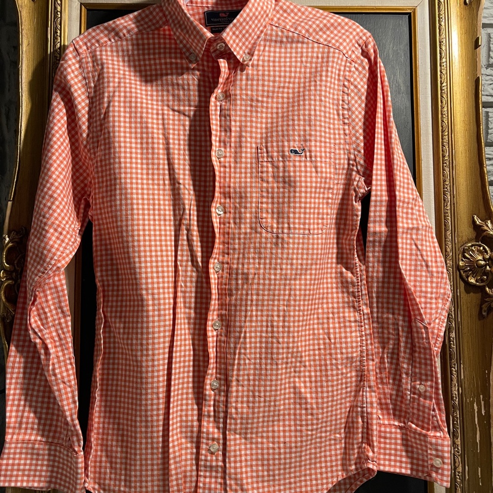 Vineyard Vines Men's Orange Gingham Shirt